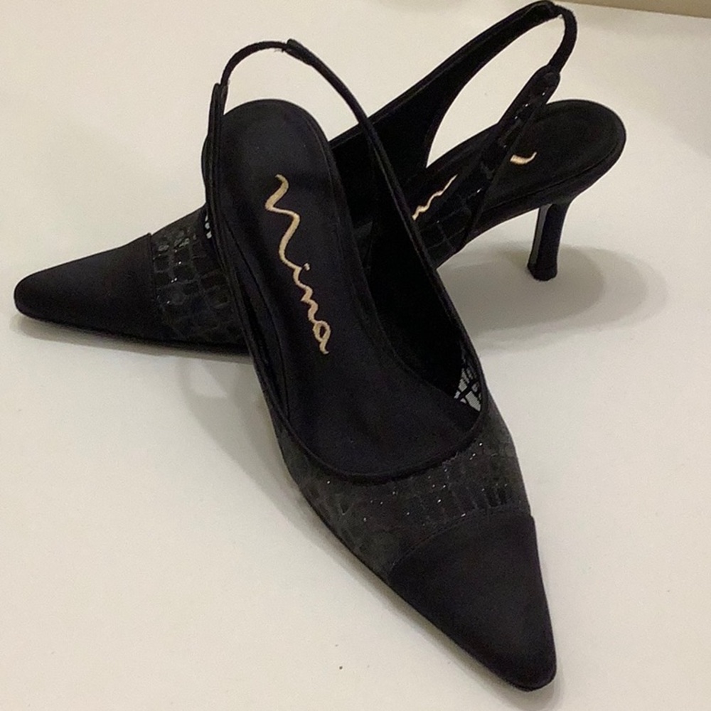 Nina Black Slingback 3” Heels
